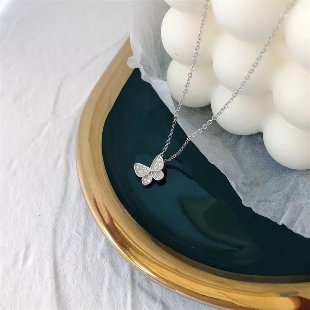 Butterfly Necklace / Simulated Diamonds Butterfly Necklace / 925 Sterling Silver